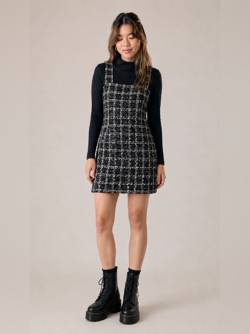 Abercrombie & Fitch Tweed Knit Mini Shift Dress Black White Medium Preppy